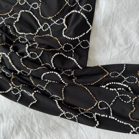 LoveShackFancy Norima Crop Cardigan Sz L Black Beaded Heart V-neck Cuff Sleeves - Picture 11 of 11